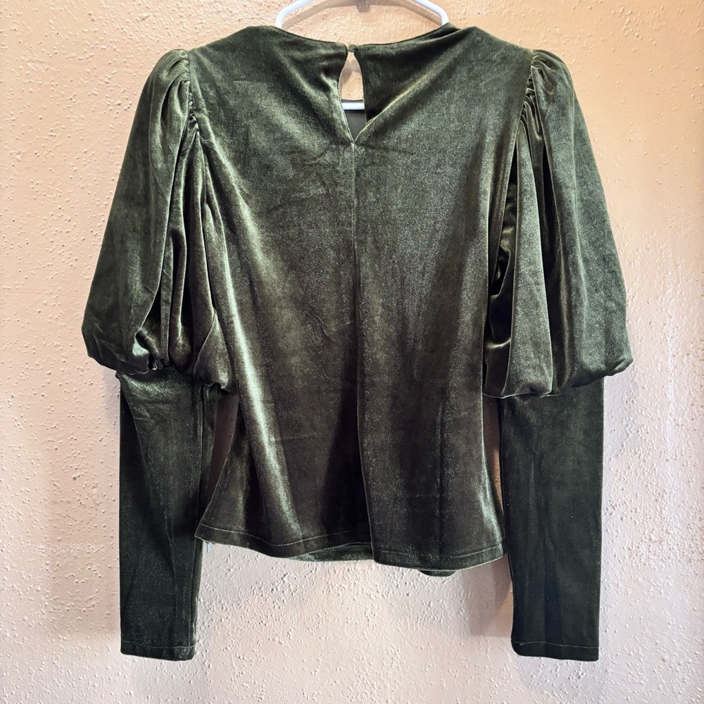 Sunday in Brooklyn Moss Green Velvet Puff Sleeve Top Blouse XS New With Tags - Picture 5 of 6